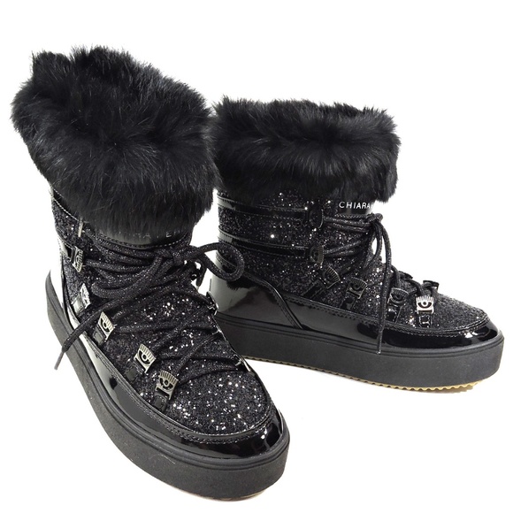 CHIARA FERRAGNI 🇮🇹 WOMENS BLACK FUR WINTER COMFORT BOOTS